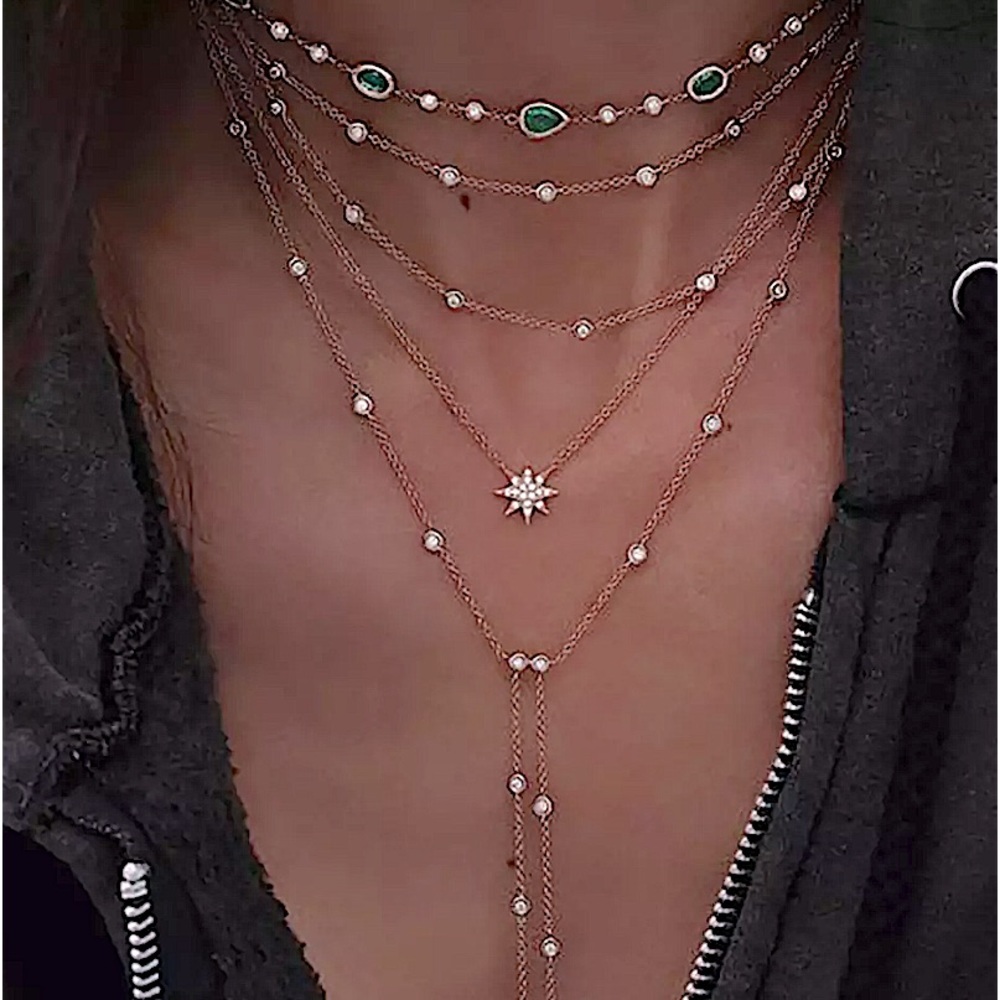Gold Bohemian Multilayer Crystal Pendant Sun Emerald Green Necklace
